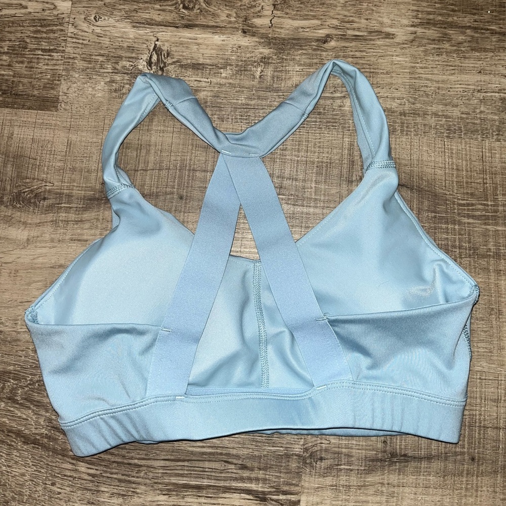 Adidas Baby Blue Halter Racerback Logo Sports Bra Women’s Size S or M? EUC - Picture 3 of 5
